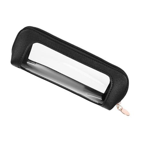 JMKEY Small Clear Makeup Bag, PU Leather Travel Makeup Brush Case Zipper, Double Sided Transparent Toiletry Bag, Portable Waterproof Cosmetic Organizer Pouch for Women Travel Cosmetic Storage Black - color: Black