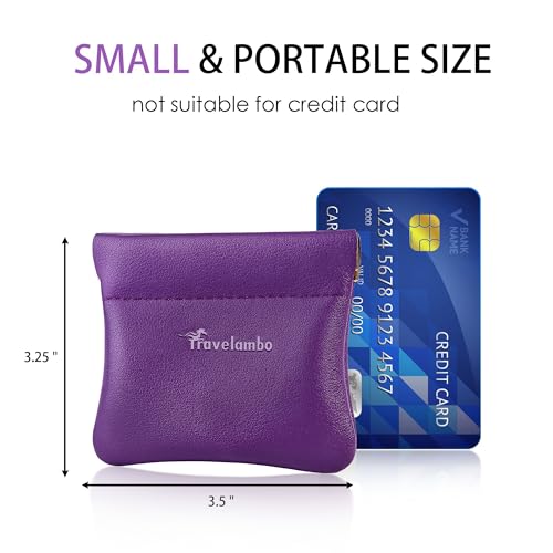 Travelambo Leather Squeeze Coin Purse Pouch Change Holder For Men & Women - color: Purple