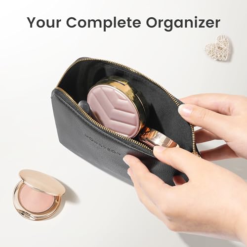 ROWNYEON Small Makeup Bag for Purse, Mini Portable Cosmetic Bags for Women, PU Leather Coin Purse Lipstick Cosmetic Accessories Organizer, Travel Makeup Pouch Zipper Pouch for Men Women - color: Black, size: L(6.5''x1.8''x4.9'')