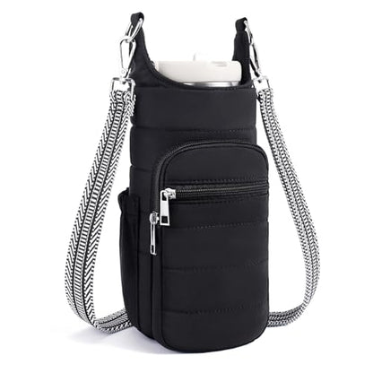 Water Bottle Bag 40 oz Crossbody Bag Insulated Carrier Purse Holder for Walking Hiking with Adjustable Strap - color: Black-2