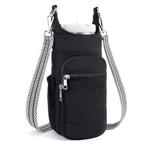 Water Bottle Bag 40 oz Crossbody Bag Insulated Carrier Purse Holder for Walking Hiking with Adjustable Strap - color: Black-2