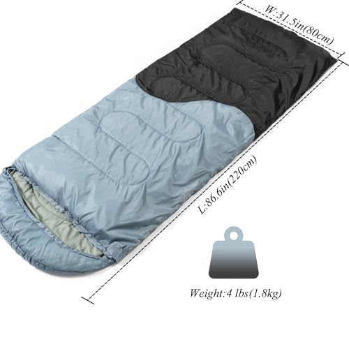 Sleeping Bag - 3 Seasons for Adults Kids Boys Girls Camping Hiking - Warm Cold Weather Lightweight Portable with Compression Bag for Backpacking in Spring, Summer, Fall and Winter - color: 4 lbs-Black Grey