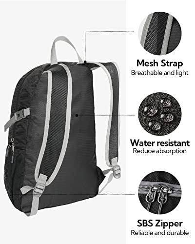 WATERFLY Small Lightweight Packable Backpack: 20l Ultra Light Foldable Travel Hiking Camping Daypack Day Pack for Man Woman - color: Black