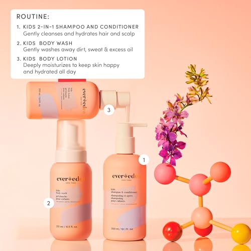 Evereden Kids Travel Essentials Set: Clean & Vegan 5-Piece Skin Care Travel Set for Kids | Body Wash, Lotion, Face Wash, Cream, 2-in-1 Shampoo & Conditioner | TSA-approved | Travel Size Toiletries