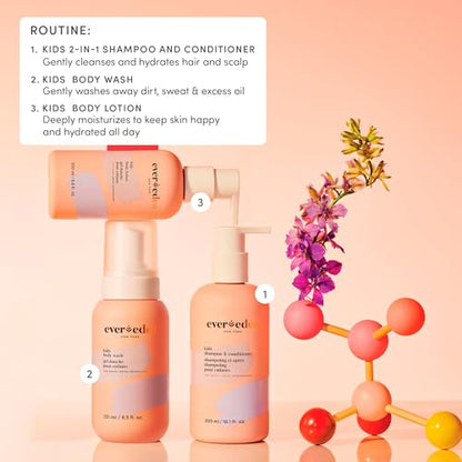Evereden Kids Travel Essentials Set: Clean & Vegan 5-Piece Skin Care Travel Set for Kids | Body Wash, Lotion, Face Wash, Cream, 2-in-1 Shampoo & Conditioner | TSA-approved | Travel Size Toiletries