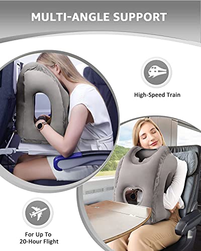 Inflatable Travel Pillow - Multifunctional Travel Pillow for Adult Chin Supporting Travel Neck Pillow Airplane Sleeper Office Napping Pillow with Eye Mask, Earplugs and Portable Bag