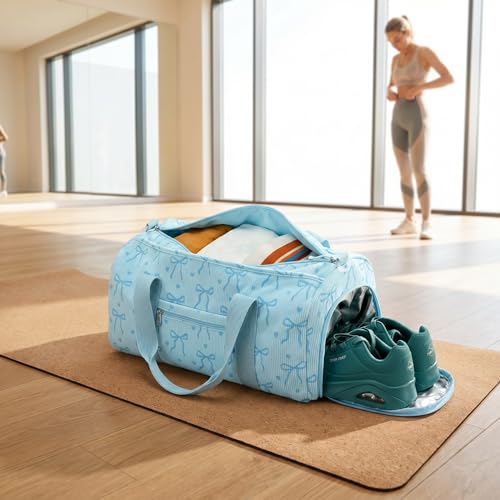 Gym Bag Sports Duffle Bag with Wet Pocket Weekender Overnight Bags with Waterproof Shoe Pouch and Air Hole for Girls Kids Women Workout Travel Bags (Bow Tie Blue) - color: Bow Tie Blue