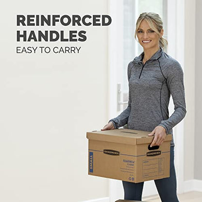 Bankers Box Small Classic Moving Box 20 Pack, Reinforced Handles, Tape-Free Assembly, Box with Lid, 15" x 12" x 10", Cardboard - size: 20 Pack