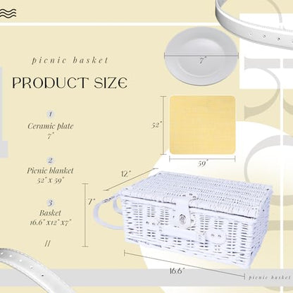 Picnic Basket Set for 4 with Waterproof Blanket Mat Insulation Bag Wicker White Yellow Light Fresh Gifts for Wedding Birthday Summer Camp Outdoor Camping Beach Travel Christmas Thanksgiving - color: Yellow Grid