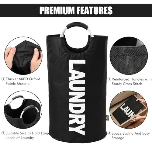 DOKEHOM 125L X-Large Laundry Basket, Collapsible Laundry Bag, Freestanding Tall Clothes Hamper, Foldable Washing Bin (Black) - color: Black, size: 125L