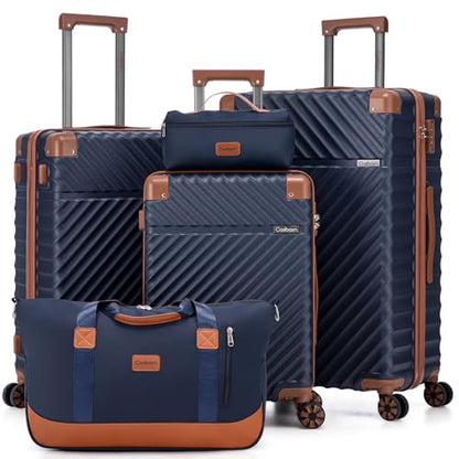 Cosbarn Luggage Sets 5 Piece with TSA Lock Spinner Wheels, Unisex Hard Case ABS Suitcase Set, Hardshell Lightweight Waterproof Travel Hardside Suitcases with Wheels for Women Men, Dark Blue - color: DarkBlue, size: 5 Piece Sets (20/24/28/Db/Tb)