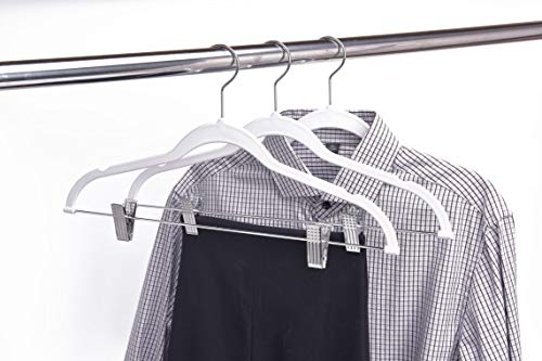 Quality Plastic Non Velvet Non-Flocked Thin Compact Coat Hangers with Metal Clips for Skirts Pants Blouses 360° Swivel Hook (White, 20) - color: White