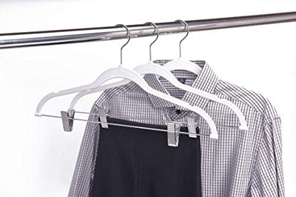 Quality Plastic Non Velvet Non-Flocked Thin Compact Coat Hangers with Metal Clips for Skirts Pants Blouses 360° Swivel Hook (White, 20) - color: White