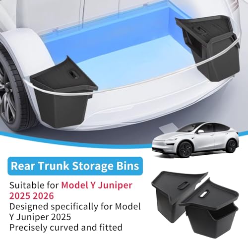 Eonflux 2025 2026 Tesla Model Y Juniper Accessories, Trunk Organizer Side Storage Bins with Lids, Model Y Juniper Rear Trunk Storage Organizer, Car Trunk Organizer for Tesla Model Y Accessories 2026