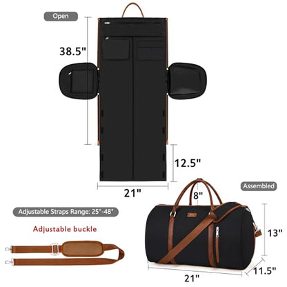 Convertible 2-in-1 Garment Bags for Travel, 50L Carry On Garment Duffle Bag With Shoe Compartment Large Weekender Bag for Women Men Hanging Suitcase Suit Travel Duffel Overnight Bags - color: 2-Black
