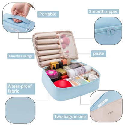 Queboom Travel Makeup Bag Cosmetic Bag Makeup Bag Toiletry bag for women and men (Blue) - color: Blue