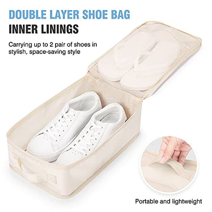 Mossio 6 Set Packing Cubes with Shoe Bag - Lightweight Travel Luggage Suitcase Organizers - color: Beige