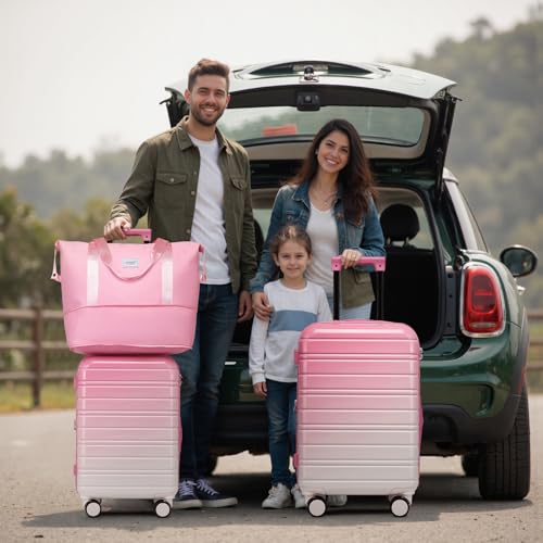 LARVENDER Luggage Sets 5 Piece Hardside Expandable Suitcase with Wheels Lock,PC+ABS Hardside Lightweight Rolling Suitcase for Women and Men,Peach Sparkling - color: Peach Sparkling, size: 5 Piece Set (20/24/28/DB/TB)