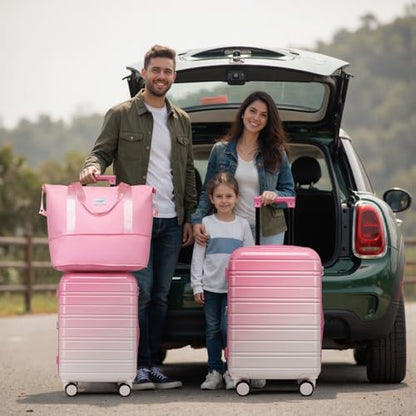 LARVENDER Luggage Sets 5 Piece Hardside Expandable Suitcase with Wheels Lock,PC+ABS Hardside Lightweight Rolling Suitcase for Women and Men,Peach Sparkling - color: Peach Sparkling, size: 5 Piece Set (20/24/28/DB/TB)