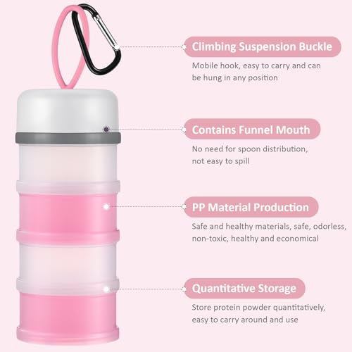 Baderke 2 Pcs Protein Powder Container with Funnels Stand, 4 Stackable Leakproof Protein Powder Dispenser, Portable Keychain Powder Container for Workout, Fitness, Travel(Pink, White) - color: Pink, White