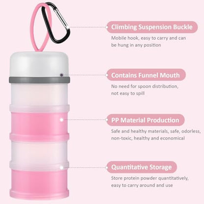 Baderke 2 Pcs Protein Powder Container with Funnels Stand, 4 Stackable Leakproof Protein Powder Dispenser, Portable Keychain Powder Container for Workout, Fitness, Travel(Pink, White) - color: Pink, White