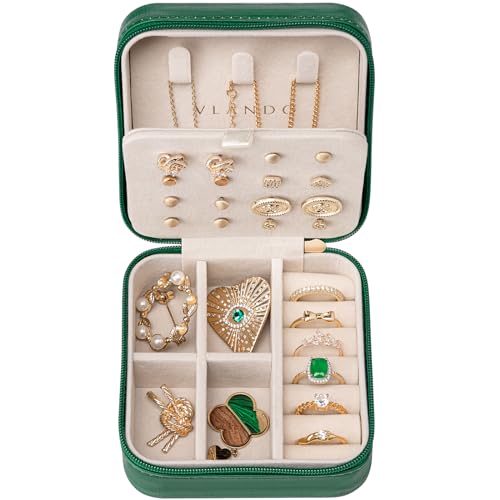 VLANDO Travel Jewelry Case, Small Travel Jewelry Organizer Box for Girls Women - Dark Green - color: Dark Green