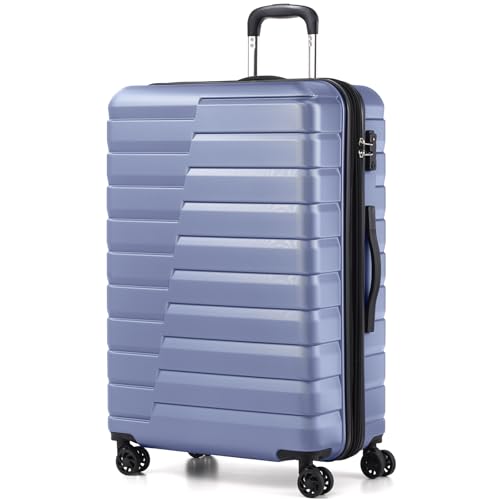 Coolife Expandable Large Checked Luggage with Spinner Wheels, Hard Shell Suitcase TSA Lock Rolling Travel Luggage 28-inch,Blue - color: blue, size: Large(28in)
