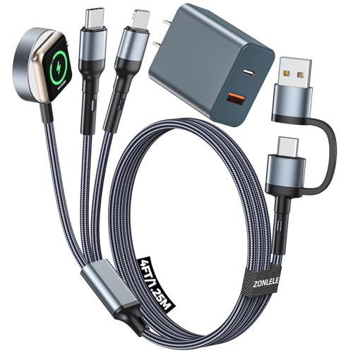 Travel Essentials for Apple Watch Charger,Multi Charging Cable & Block for iPhone 17,iWatch Charger USB C Cord,Car Cruise RV Camping Essentials 2026 for iWatch Ultra/11&iPhone 16/15, Xbox One Cables - color: Black, size: 4.1 FT