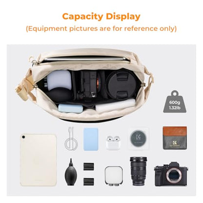 K&F CONCEPT Camera Sling Bag Crossbody Bag Waterproof Camera Shoulder Backpack DSLR/SLR/Mirrorless Camera Case - color: 06 Beige Medium