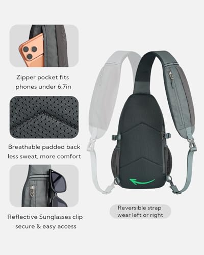 WATERFLY Small Crossbody Sling Bag: RFID Sling Backpack Chest Bag Travel Shoulder Multiple Pockets Hiking Daypack for Man Woman - color: Dark Grey