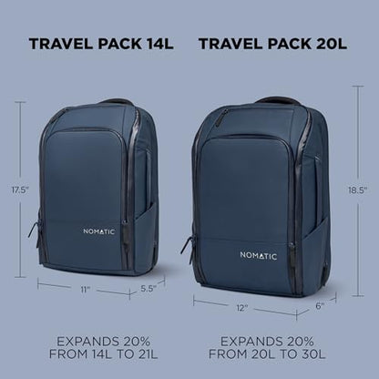 NOMATIC 20L Travel Pack - Mens Travel Backpack - Expandable to 30L - Water Resistant Daypack - TSA-Ready - Lightweight Business Traveling Backpack for Men - 16" Laptop Compartment - color: Navy, size: 20L