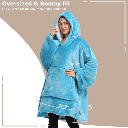 Catalonia Oversized Blanket Hoodie Sweatshirt, Wearable Sherpa Blanket Pullover, Gift for Her - color: Blue