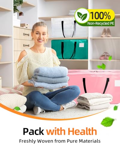 6 Pack Extra Large Moving Bags, Heavy Duty Packing Bags with Zippers and Handles for Space Saving, Clothes Storage, College Essentials, Travel, Pink