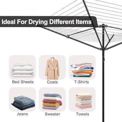Heavy Duty Outdoor Umbrella Drying Rack, 12 Lines with 165 Feet Drying Space, Steel Frame & Adjustable Height, 4-arm Umbrella Clothesline for Laundry, Collapsible Clothes Drying Rack for Backyard
