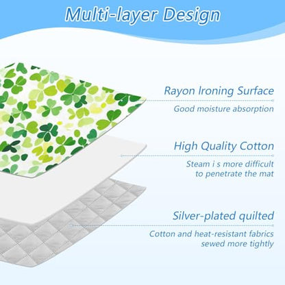 Bright Green Clover St. Patrick Ironing Mat for Table top Portable Ironing Pad Blanket for Washer Dryer Countertop Travel - color: Bright Green Clover St. Patrick