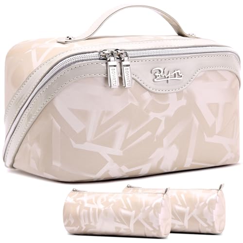 BOYATU Travel Makeup Bag for Women: Y2K Aesthetic Personalized Glossy 3 Pcs Set Cosmetic Organizer Bag - Trendy Statement Toiletry Pouch for Forward Women - Stand Out at Festivals & Trips(D-5-Apricot) - color: D-5-Apricot