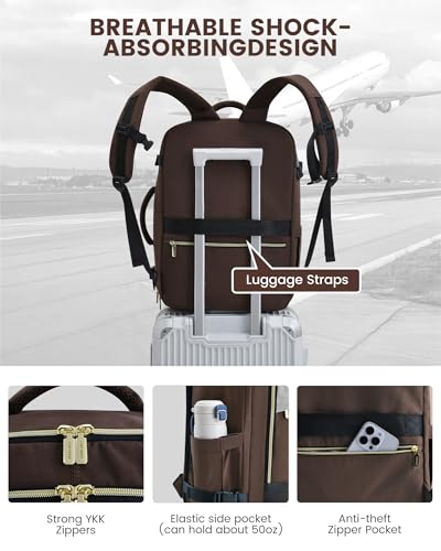 LOVEVOOK Travel Backpack for Women, 40L Carry On Backpack Flight Approved, Large Personal Item Bag Fits 17 inch Laptop, TSA Approved Luggage with 3 Packing Cubes,Waterproof Weekender Gym Essentials - color: Apricot-coffee, size: 40L
