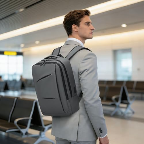 15.6 Inch Laptop Backpack for Men Women, 22L Business Travel Backpack W/USB Charging Port. Water Resistant Work Bookbag, Grey - color: Grey
