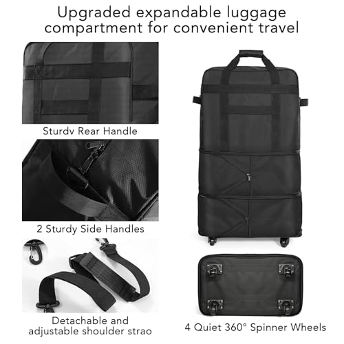 Suitcases with Wheels, Expandable Foldable Luggage Bag, Collapsible Rolling Travel Bag for Men Women, Lightweight Duffel Bag with Spinner Wheel (X Large)
