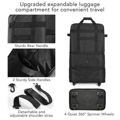 Suitcases with Wheels, Expandable Foldable Luggage Bag, Collapsible Rolling Travel Bag for Men Women, Lightweight Duffel Bag with Spinner Wheel (X Large)
