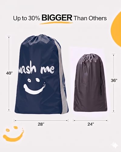 HOMEST 2 Pack XL Wash Me Travel Laundry Bag with Strap, Dirty Garments Organizer, Large Enough to Hold 4 Loads of Clothes, Easy Fit a Hamper or Clothing Basket, Sky Blue and Blue - color: (Ⅲ- With strap )Blue& Sky Blue