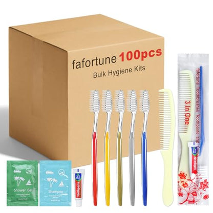 Bulk Hygiene Kits for Homeless,Disposable Toothbrushes with Toothpaste and Comb for Homeless Individually Wrapped，Basic Toiletry Kits Travel Size Shampoo And Body Wash For Hotel,Air Bnb Charity(100) - size: 1 Count (Pack of 100)