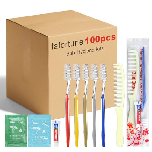 Bulk Hygiene Kits for Homeless,Disposable Toothbrushes with Toothpaste and Comb for Homeless Individually Wrapped，Basic Toiletry Kits Travel Size Shampoo And Body Wash For Hotel,Air Bnb Charity(100) - size: 1 Count (Pack of 100)