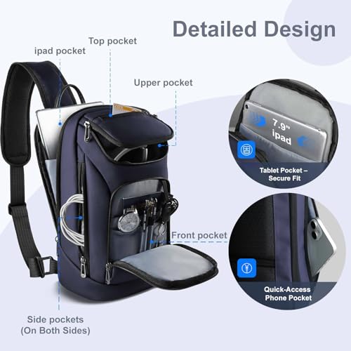 hk Sling Bag for Man, Waterproof Utility Crossbody Bag with Anti-theft Pocket for Men - color: Blue