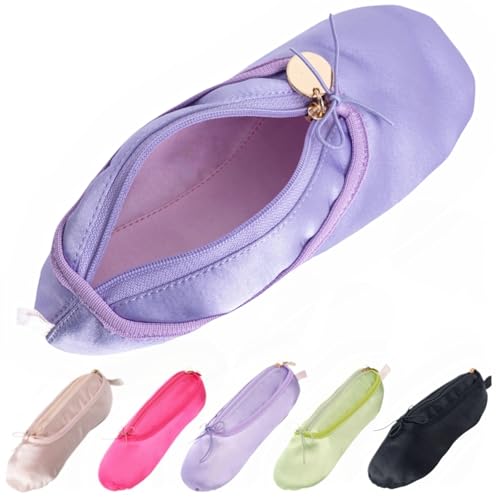 Ballet Dance Shoe Makeup Bag For Little Girls, Ballerina Slipper Makeup Pouch Bag, Ballet Pointe Shoes Gifts (Purple) - color: Purple