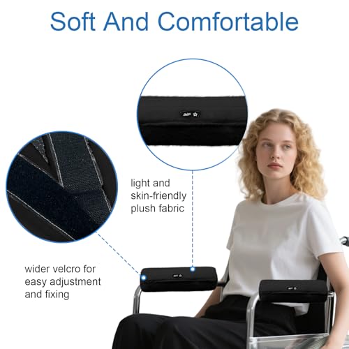 SPRING SEAON Wheelchair Armrest Covers 2 Pack Soft Memory Foam Wheelchair armrest Pads Wicking Washable for Office Transport Chair (Black) - color: Black