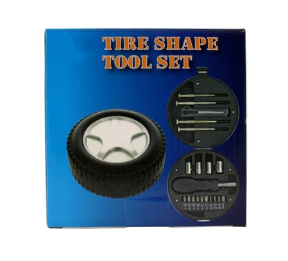 20-Piece Mini Tool Kit in Tire-Shaped Case – Compact DIY Repair Set with Screwdriver Bits, Sockets, Utility Blade & Precision Tools for Home, Car, Office, Travel – Portable Giftable Tool Set
