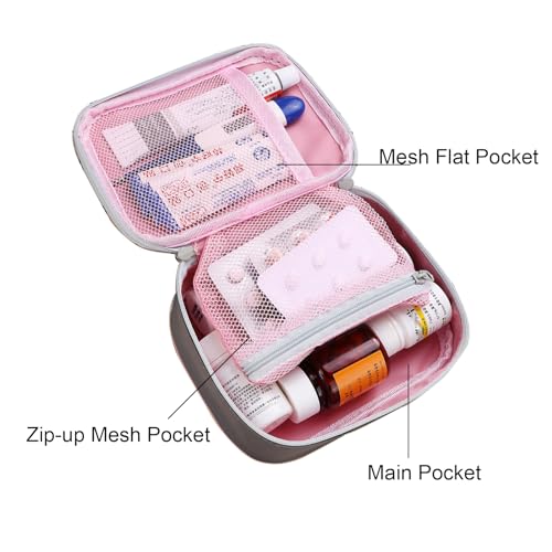 Portable Mini First Aid Pouch, Empty Travel Medicine Bag Double Zippers Handy Pills Pocket for Travel Home, Small Size (Pink) - color: Pink