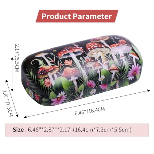 PERFECTSIGHT Sunglasses Case, Large Hard Shell Glasses Case, Cute PU Leather Protective Eyeglasses Case for Women Men - color: Black Mushroom