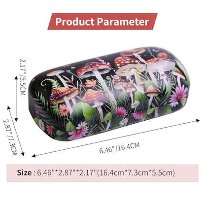 PERFECTSIGHT Sunglasses Case, Large Hard Shell Glasses Case, Cute PU Leather Protective Eyeglasses Case for Women Men - color: Black Mushroom